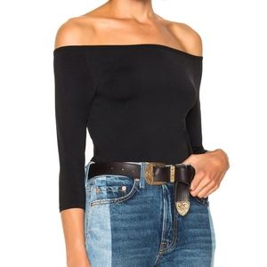 Helmut Lang Off Shoulder Black Long Sleeve Top